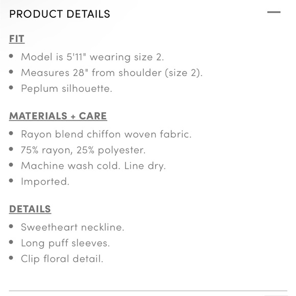 NWOT Peplum Chiffon Clip Floral Puff Sleeve Top - Picture 4 of 4